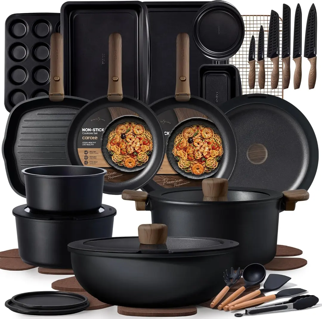 Carote 47 piece detachable cookware set in black