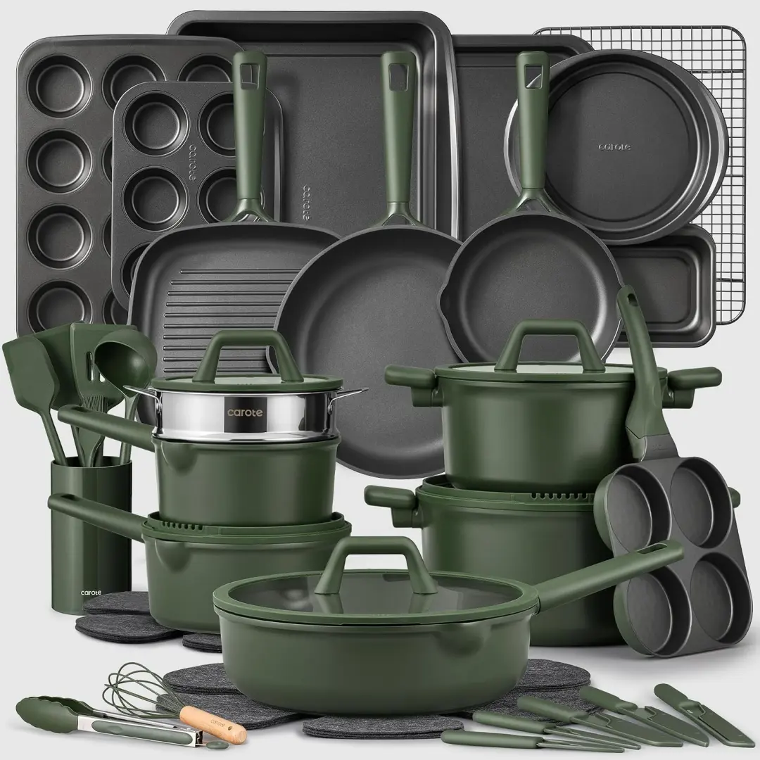 Carote 49 piece cookware set in green